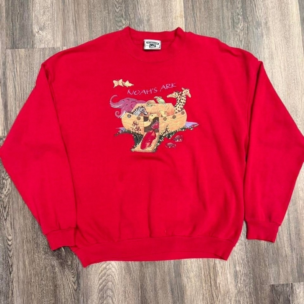 Vintage Lee Noah' Ark Men's Crewneck Sweatshirt XL Religious Cottagecore Grandpa